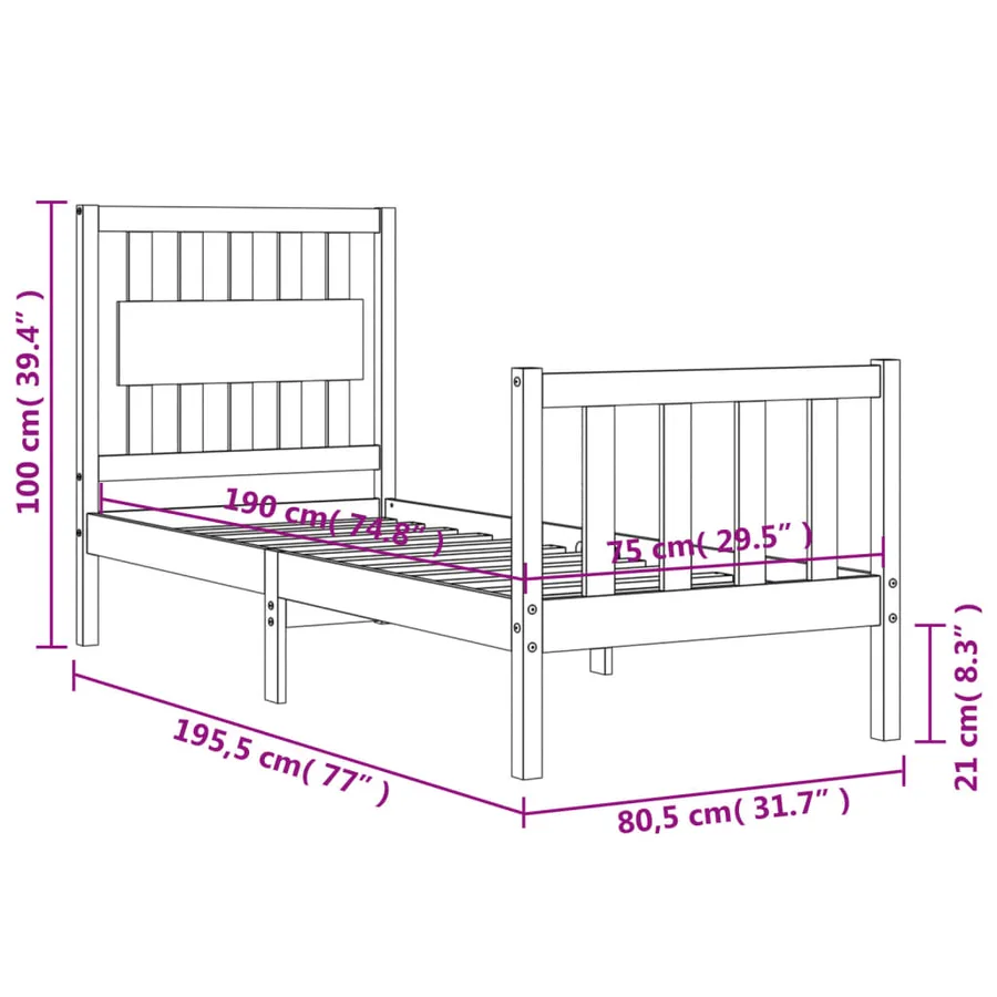 Cadre de lit sans matelas noir bois de pin massif - 12
