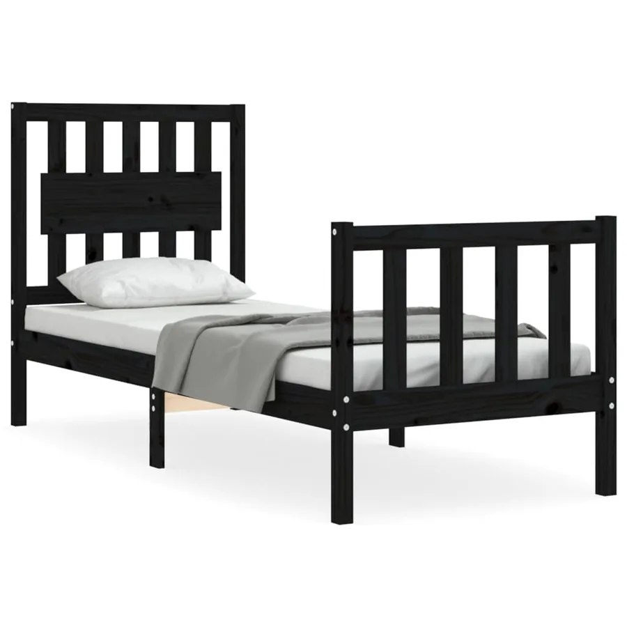 Cadre de lit sans matelas noir bois de pin massif - 2