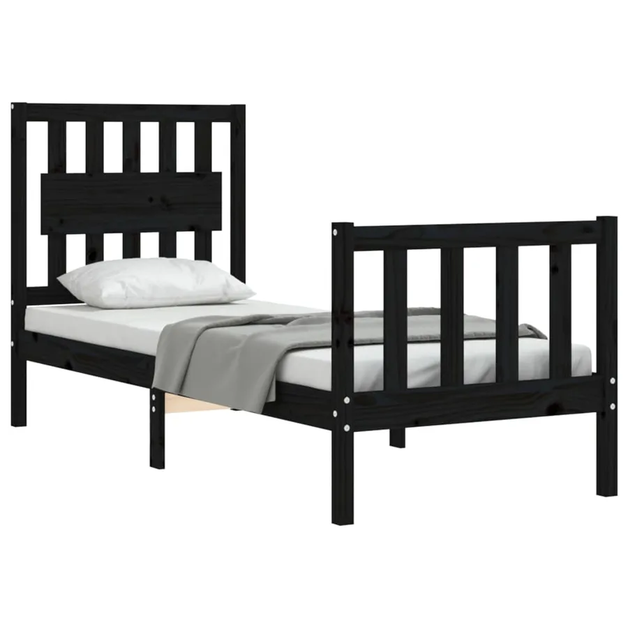 Cadre de lit sans matelas noir bois de pin massif - 3