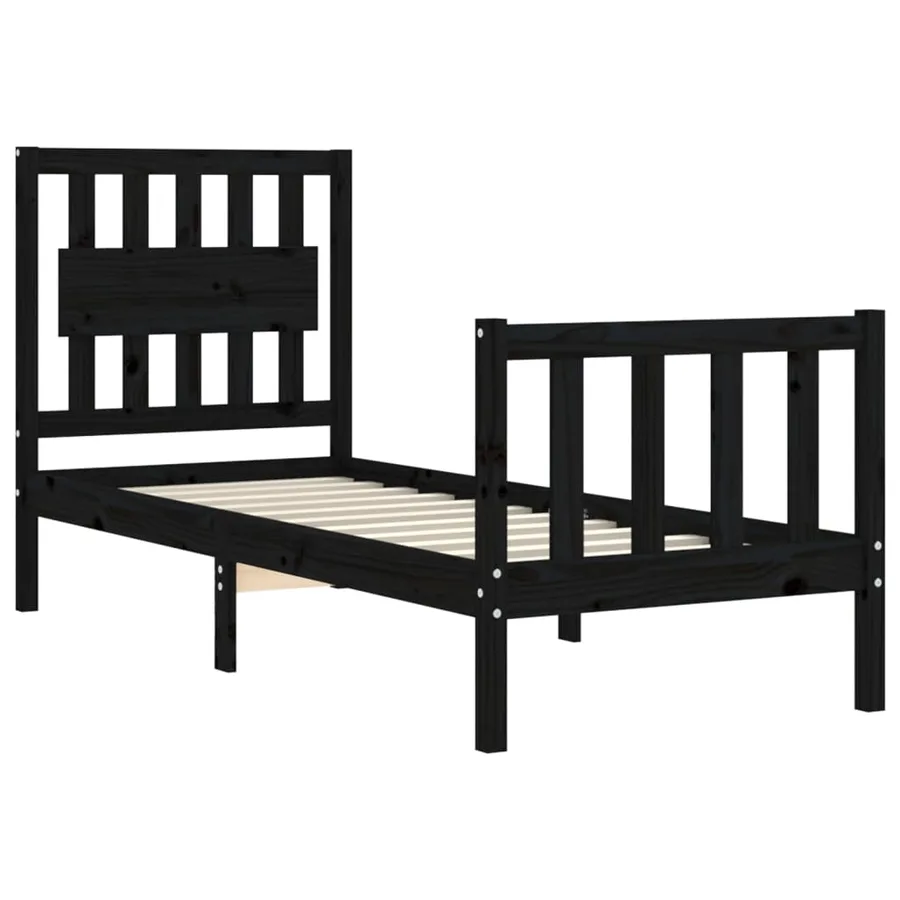 Cadre de lit sans matelas noir bois de pin massif - 5