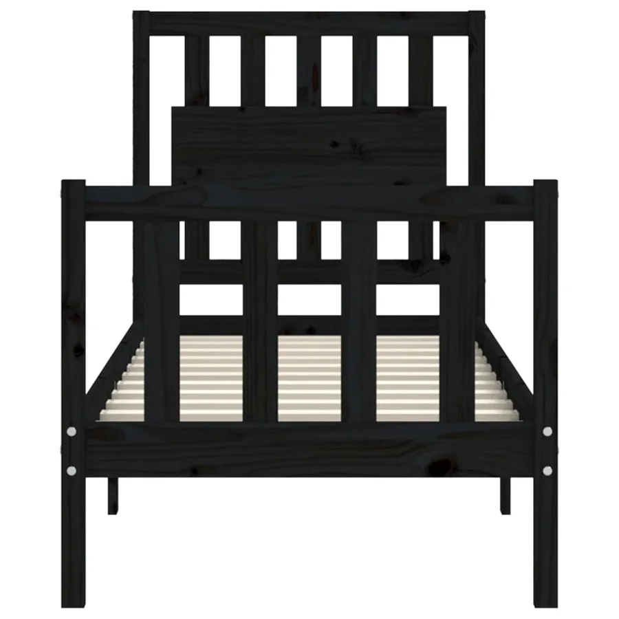 Cadre de lit sans matelas noir bois de pin massif - 6