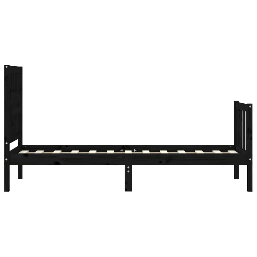 Cadre de lit sans matelas noir bois de pin massif - 7