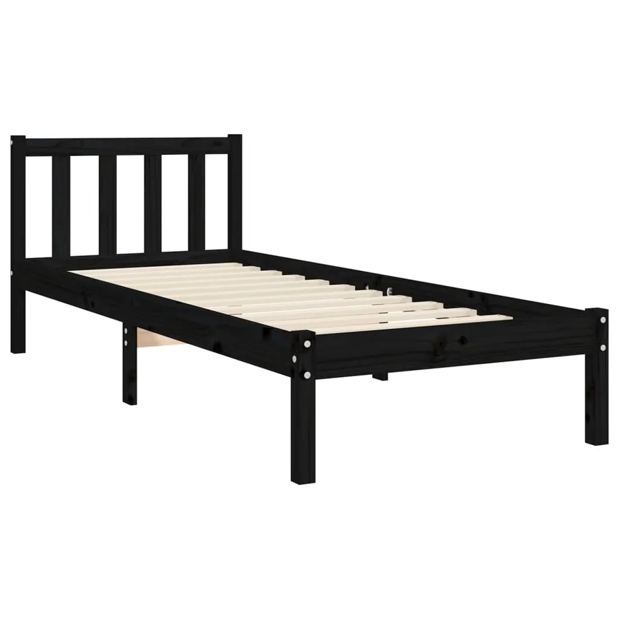 Cadre de lit sans matelas noir bois de pin massif - 8