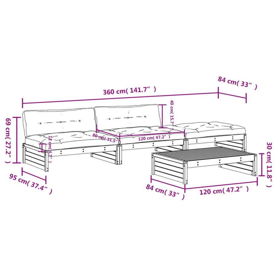 Salon de jardin 4 pcs avec coussins bois massif douglas - 8