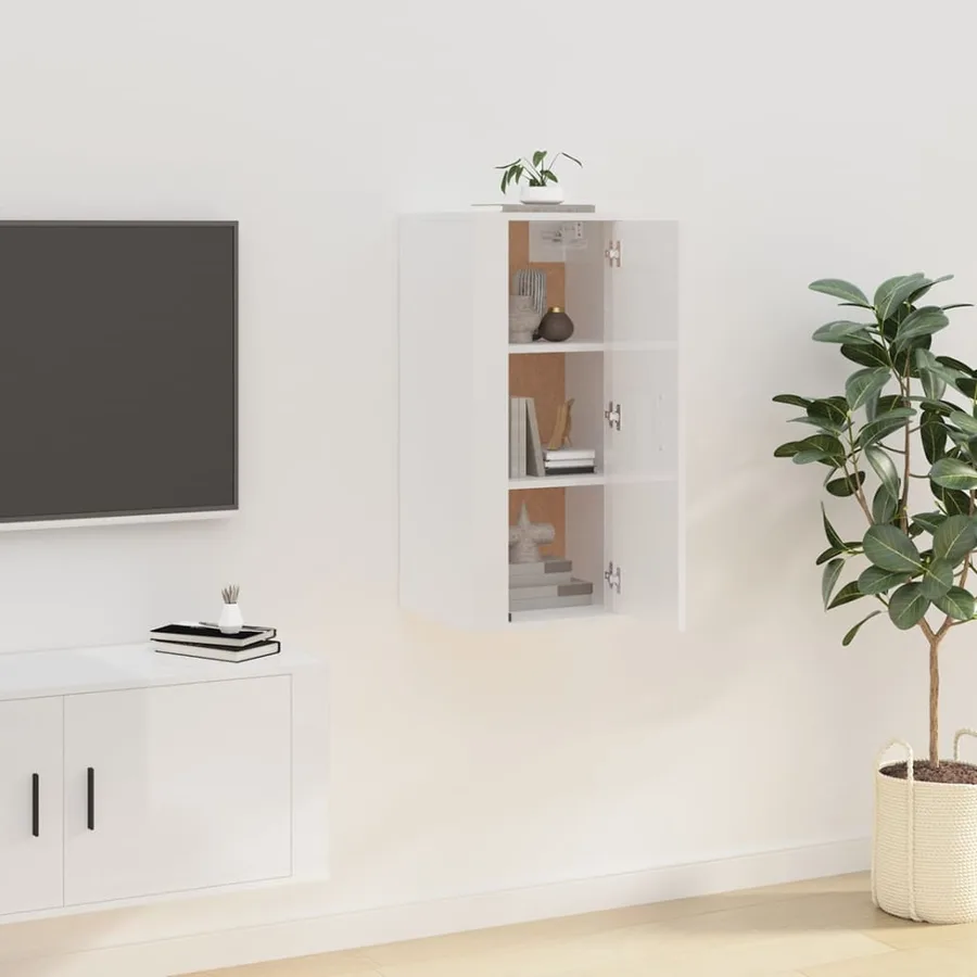 Meuble TV mural Blanc brillant 40x34,5x80 cm - 3