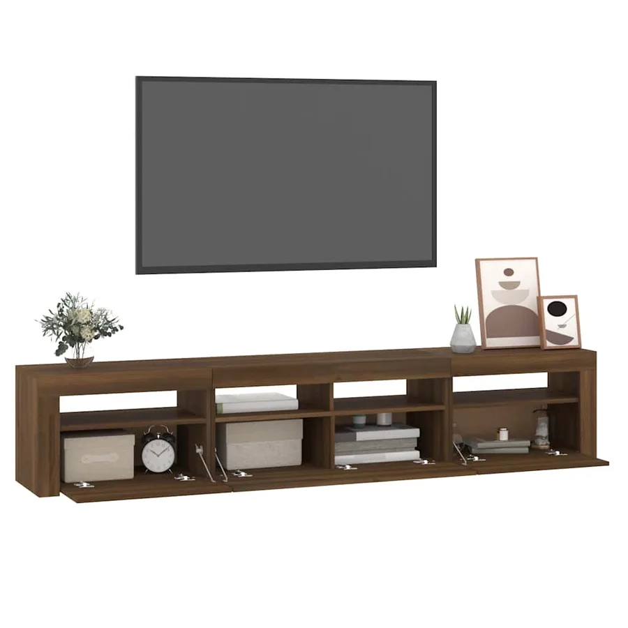 Meuble TV avec lumières LED Chêne marron 210x35x40 cm - 11
