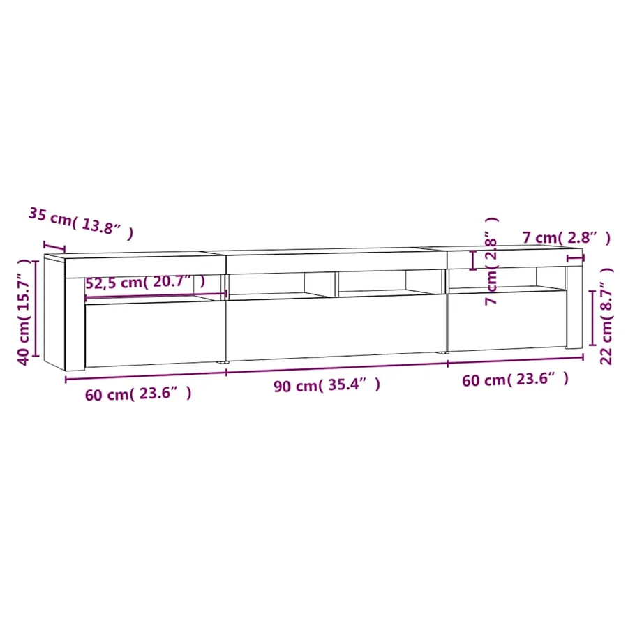 Meuble TV avec lumières LED Chêne marron 210x35x40 cm - 12