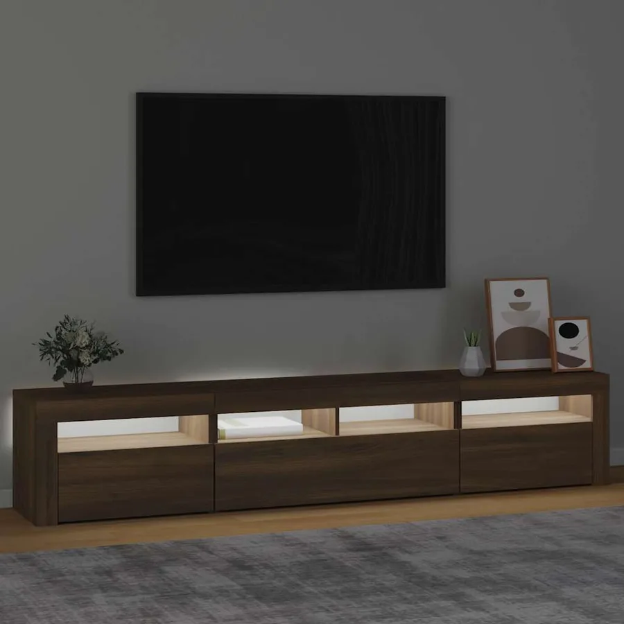 Meuble TV avec lumières LED Chêne marron 210x35x40 cm - 3