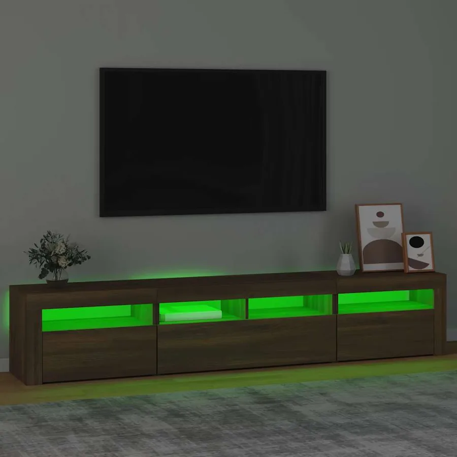 Meuble TV avec lumières LED Chêne marron 210x35x40 cm - 4
