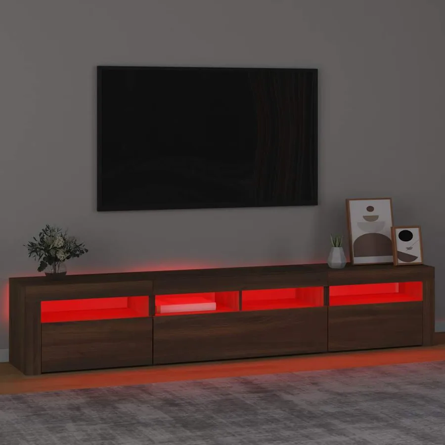 Meuble TV avec lumières LED Chêne marron 210x35x40 cm - 5