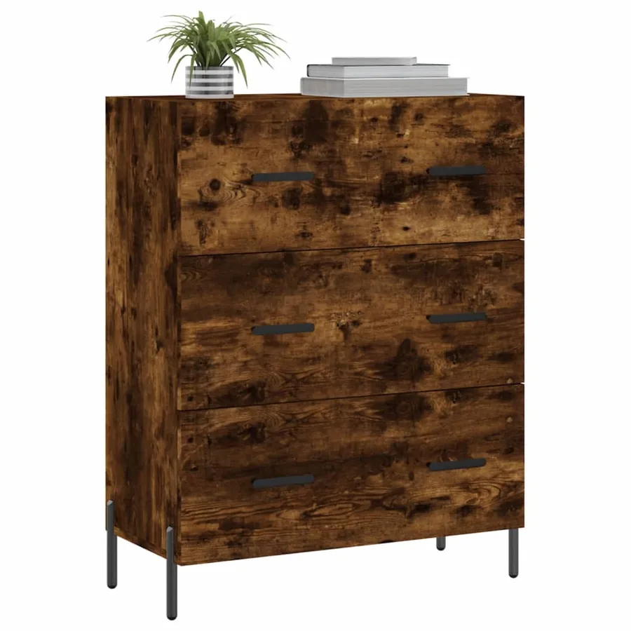 Buffet chêne fumé 69,5x34x90 cm bois d'ingénierie - 3