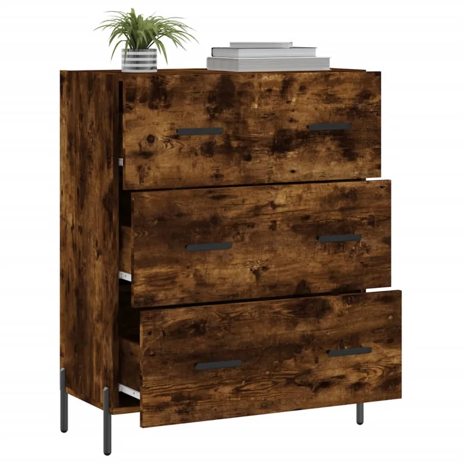 Buffet chêne fumé 69,5x34x90 cm bois d'ingénierie - 4