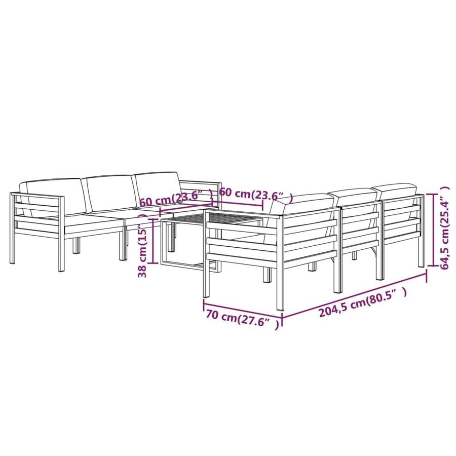 Salon de jardin 7 pcs avec coussins Aluminium Anthracite - 9