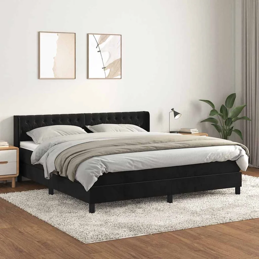 Sommier à lattes de lit avec matelas Noir 180x200 cm Velours