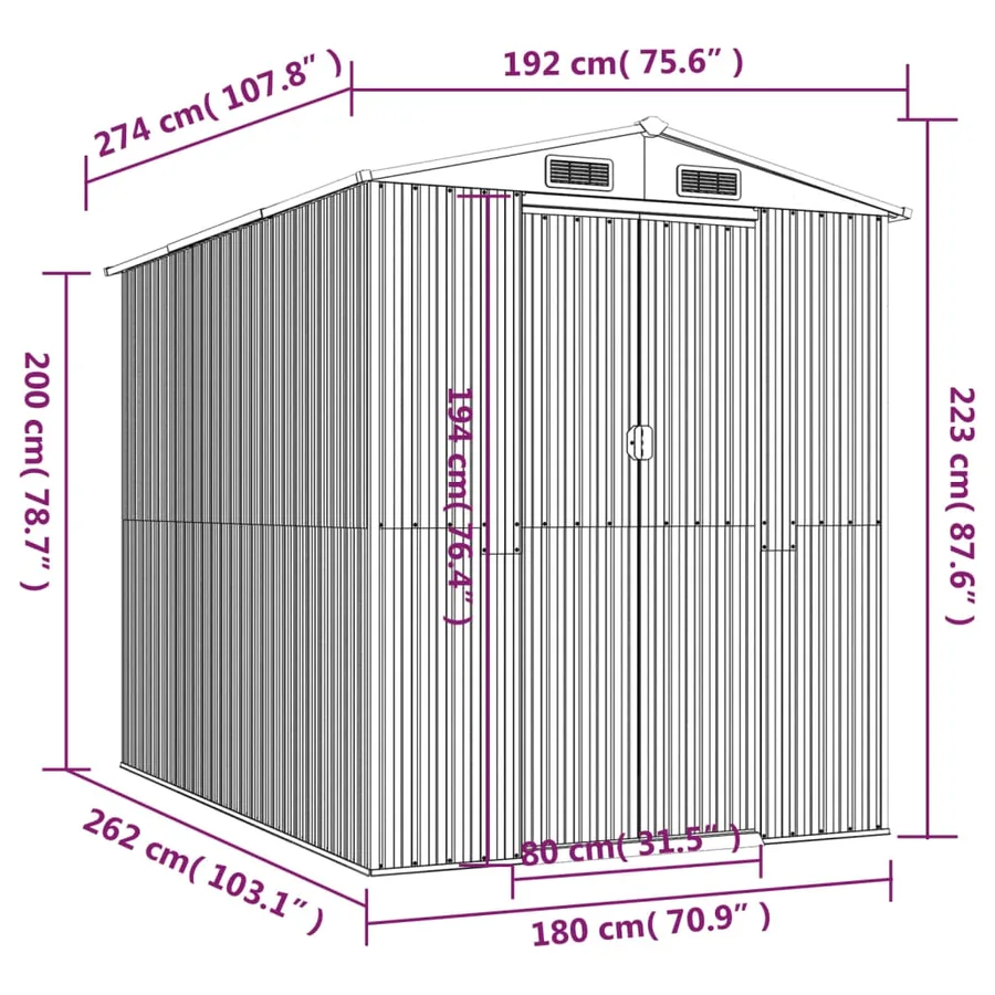 Abri de jardin Marron clair 192x274x223 cm Métal galvanisé - 8