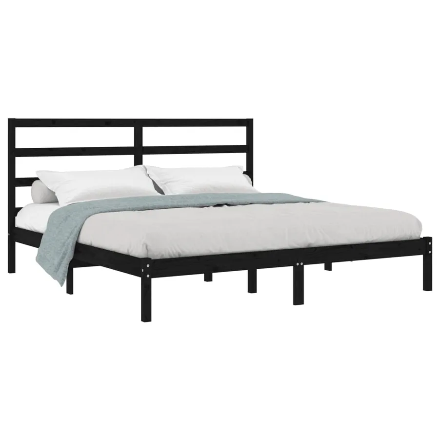 Cadre de lit sans matelas noir 200x200 cm bois massif de pin - 3