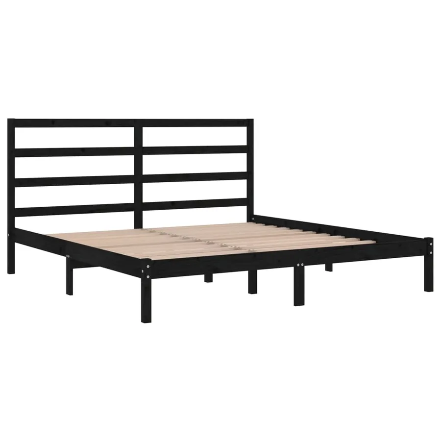 Cadre de lit sans matelas noir 200x200 cm bois massif de pin - 4