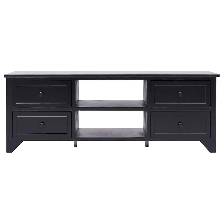 Meuble TV Noir 108x30x40 cm Bois de Paulownia solide - 2