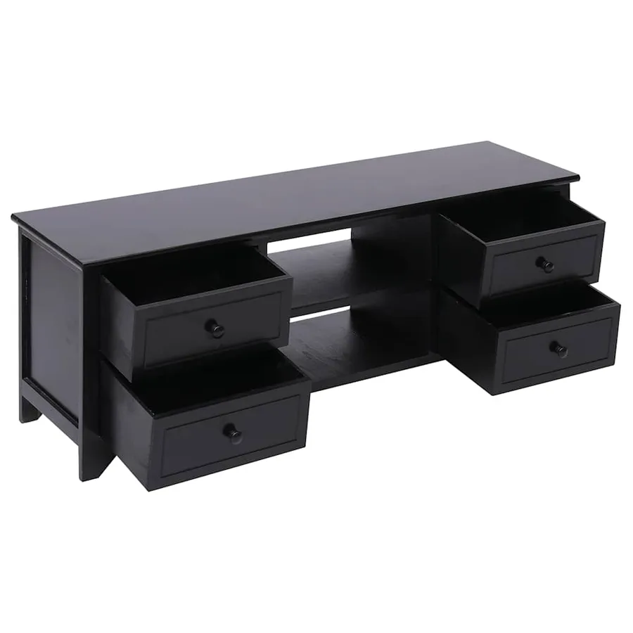 Meuble TV Noir 108x30x40 cm Bois de Paulownia solide - 4