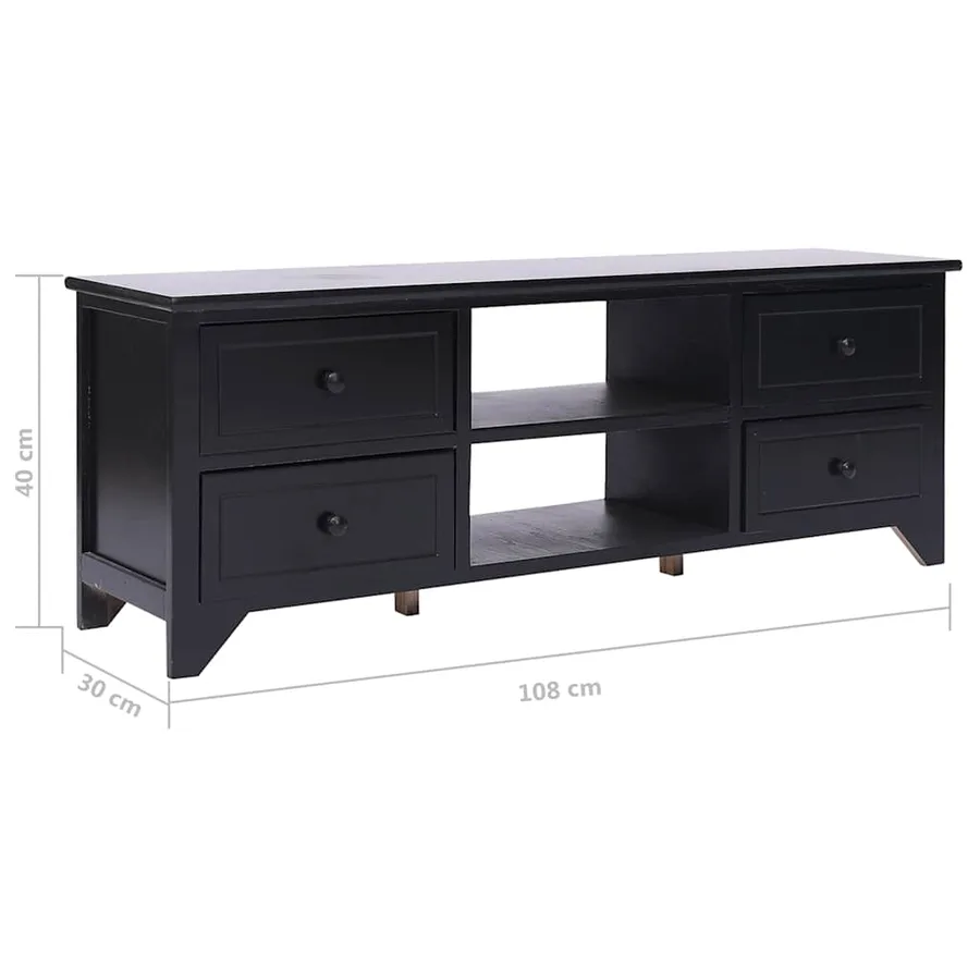 Meuble TV Noir 108x30x40 cm Bois de Paulownia solide - 8