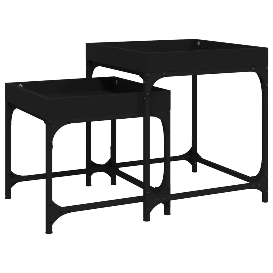 Tables d'appoint 2 pcs Noir Bois d'ingénierie - 2