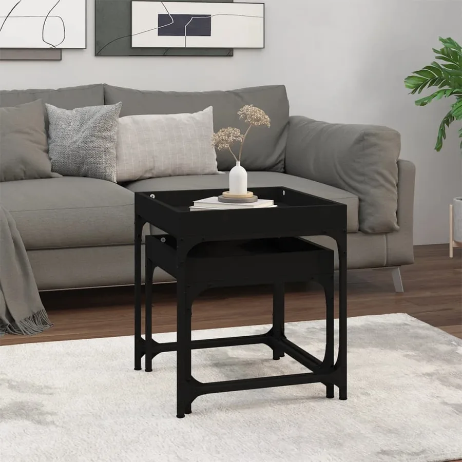 Tables d'appoint 2 pcs Noir Bois d'ingénierie - 3