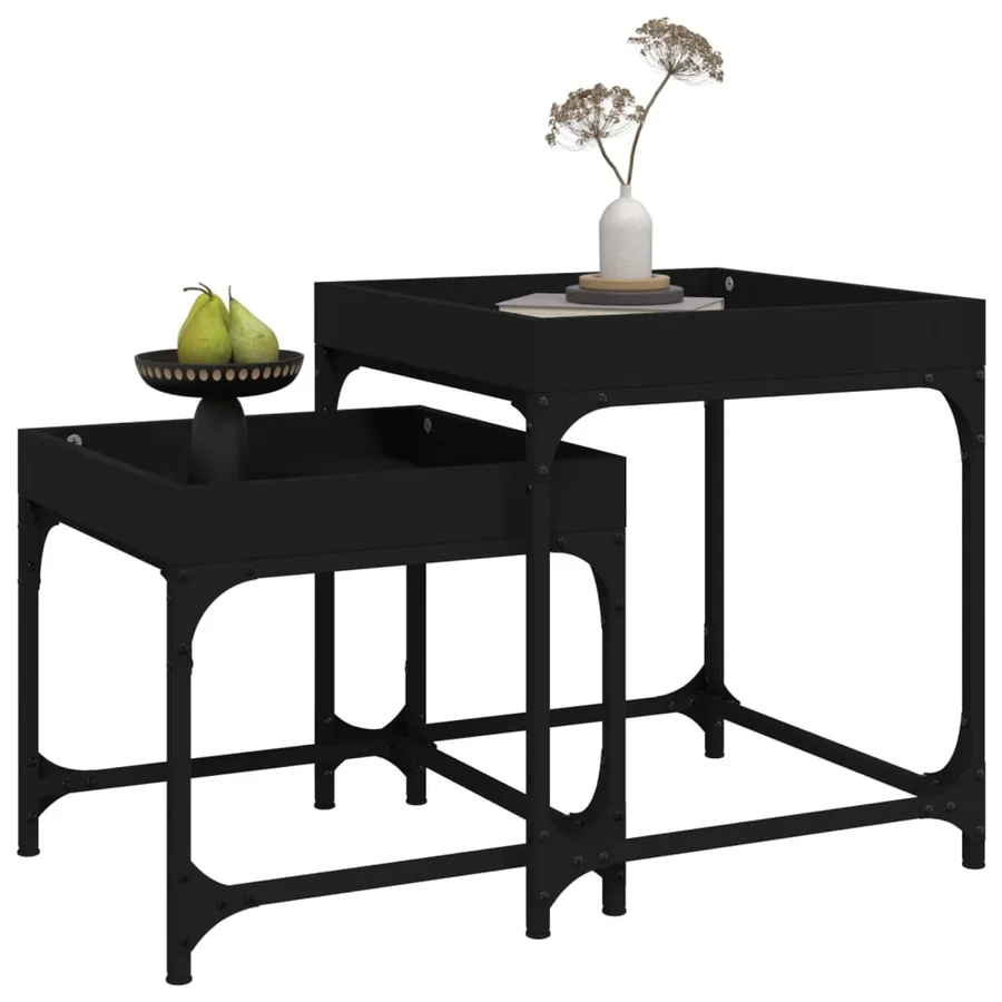 Tables d'appoint 2 pcs Noir Bois d'ingénierie - 4