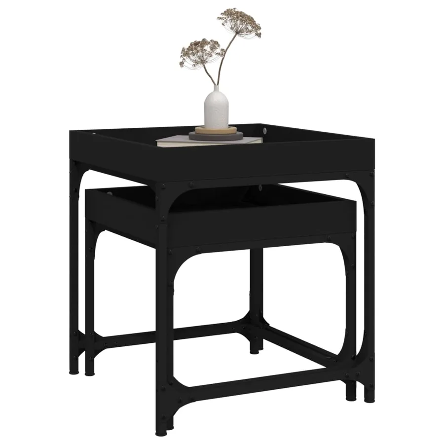 Tables d'appoint 2 pcs Noir Bois d'ingénierie - 5