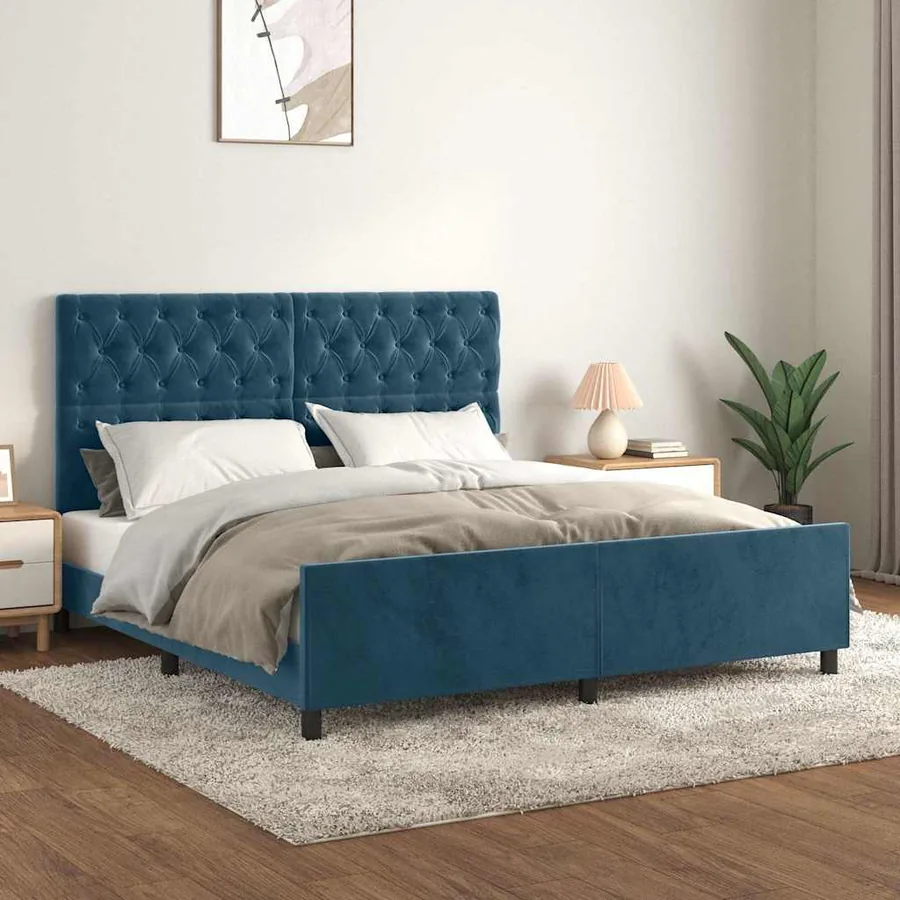 Cadre de lit sans matelas bleu foncé 160x200 cm velours