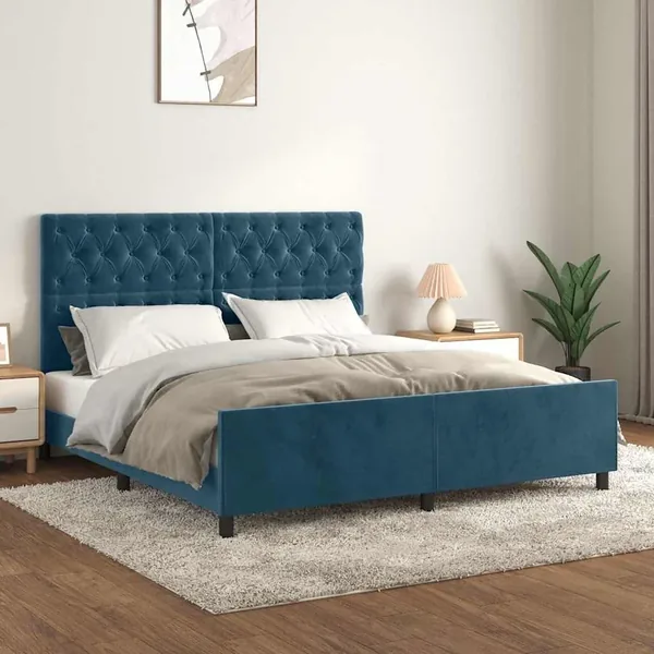 Cadre de lit sans matelas bleu foncé 160x200 cm velours