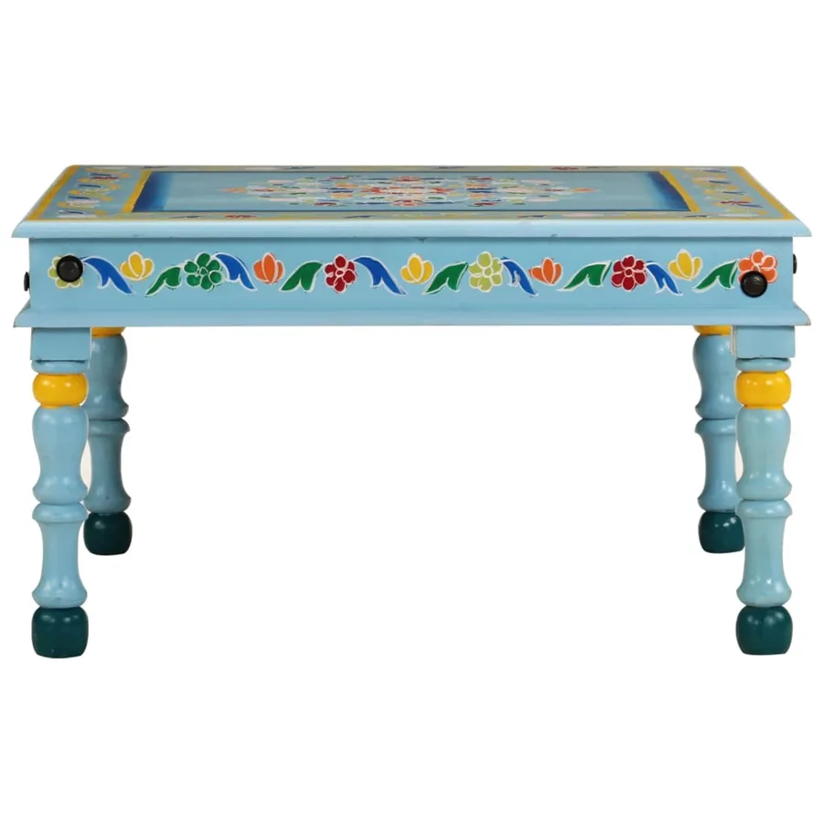 Table basse turquoise bois de manguier massif peint à la main - 2