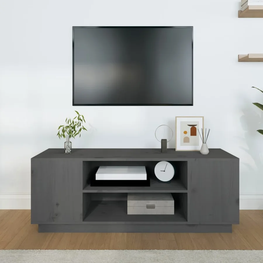 Meuble TV Gris 110x35x40,5 cm Bois de pin massif - 3