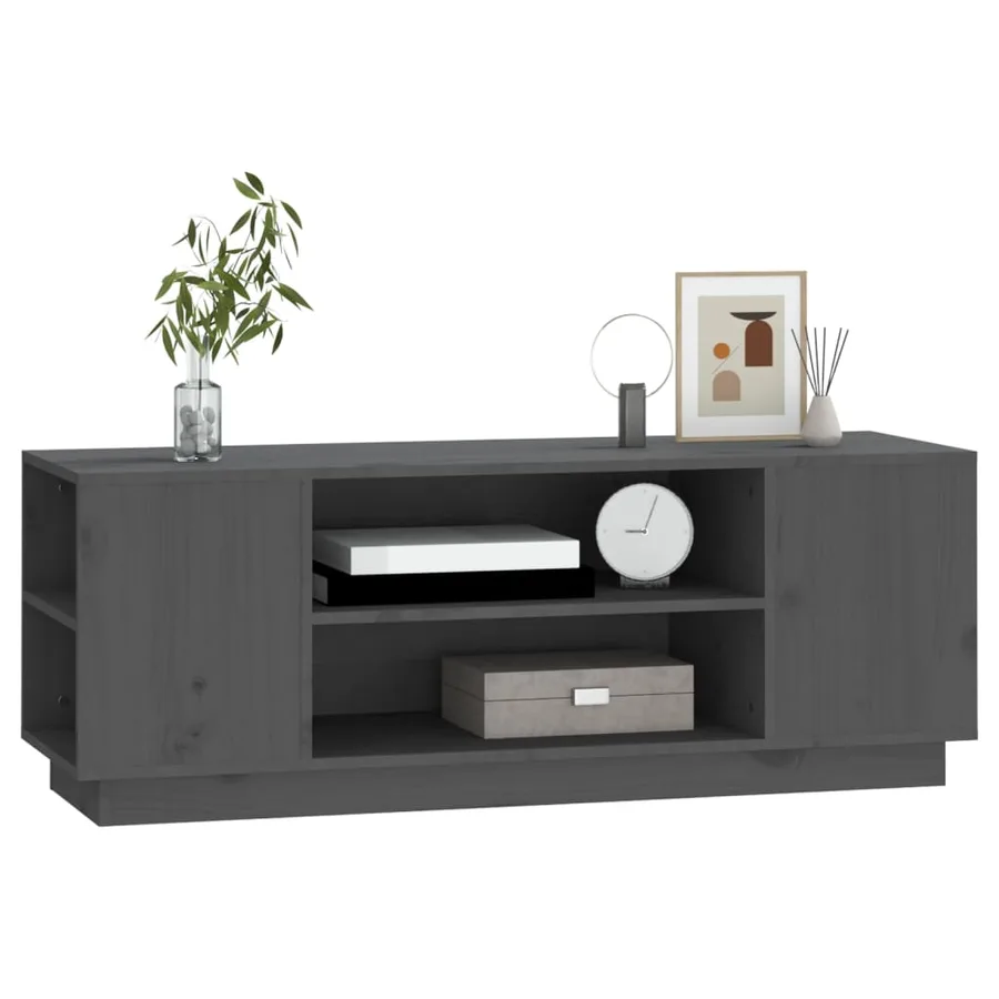 Meuble TV Gris 110x35x40,5 cm Bois de pin massif - 4