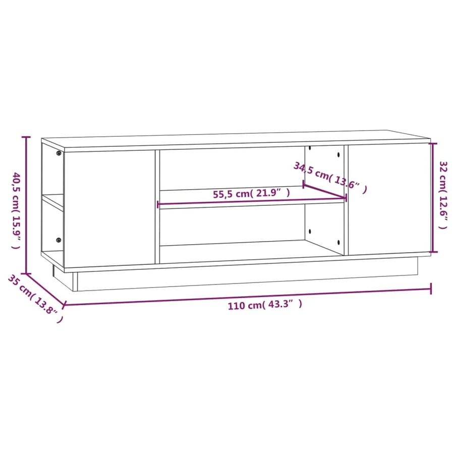 Meuble TV Gris 110x35x40,5 cm Bois de pin massif - 8