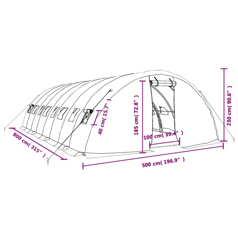 Serre avec cadre en acier blanc 40 m² 8x5x2,3 m - 12