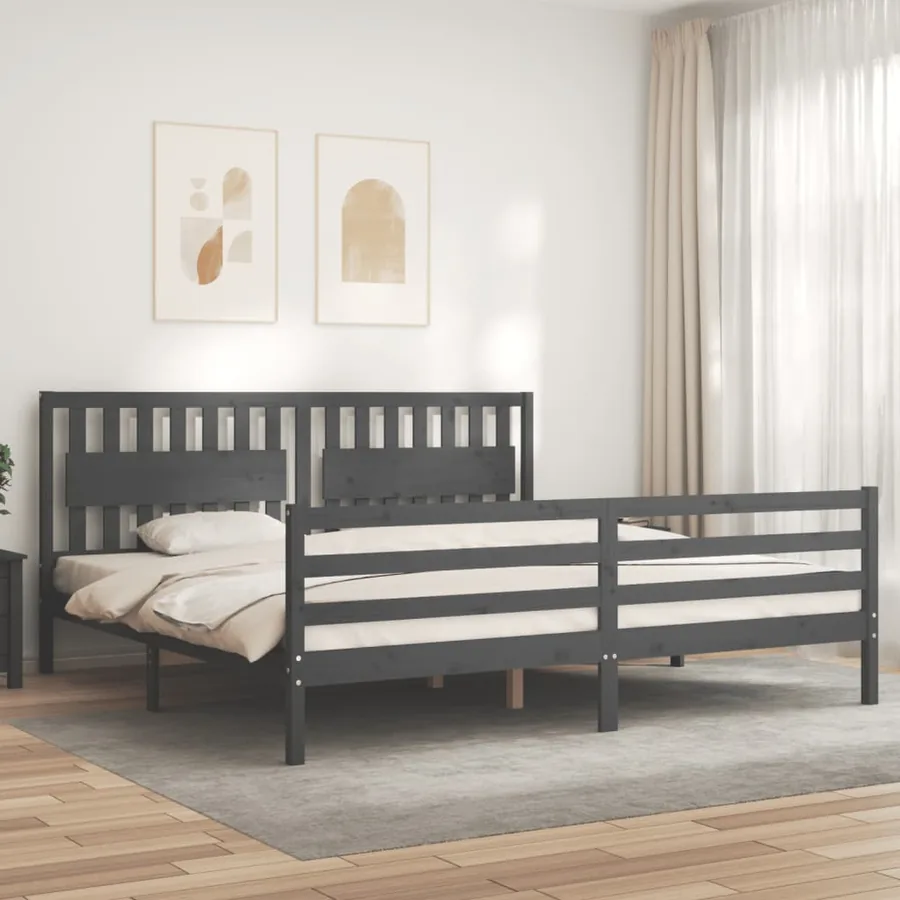Cadre de lit sans matelas gris 200x200 cm bois massif