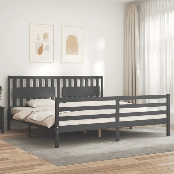 Cadre de lit sans matelas gris 200x200 cm bois massif