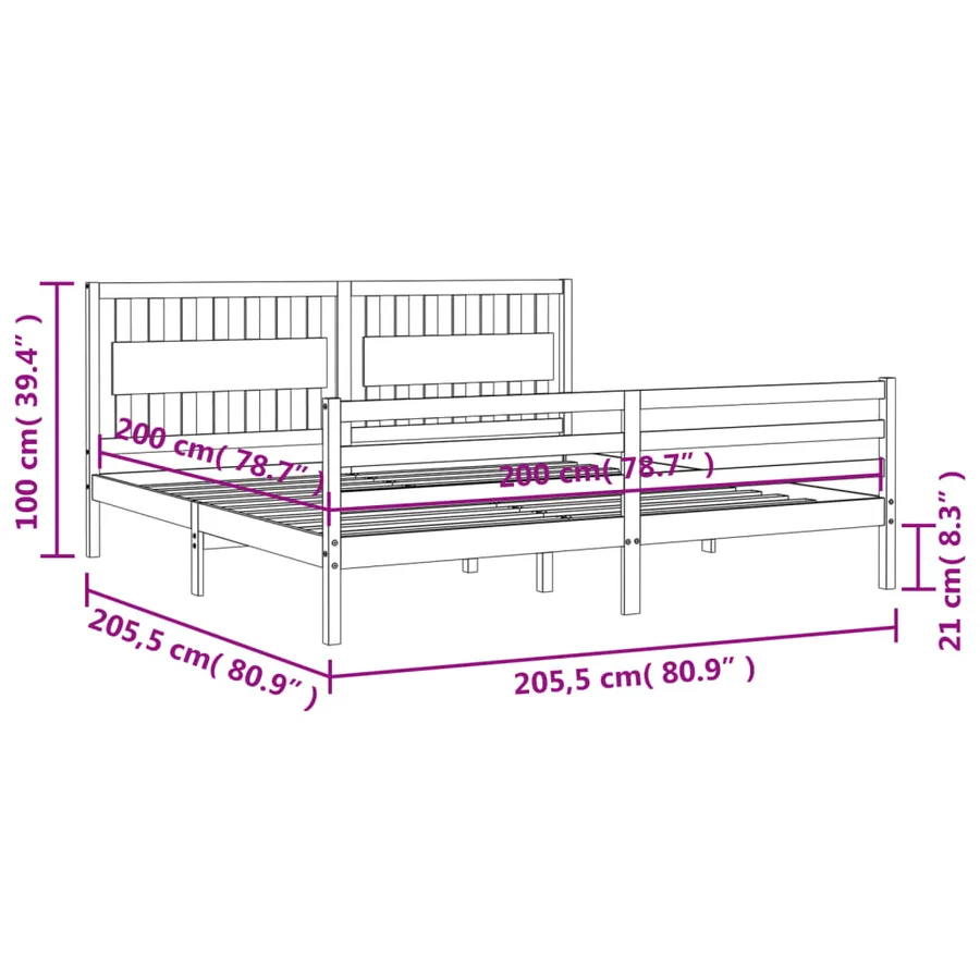 Cadre de lit sans matelas gris 200x200 cm bois massif - 12