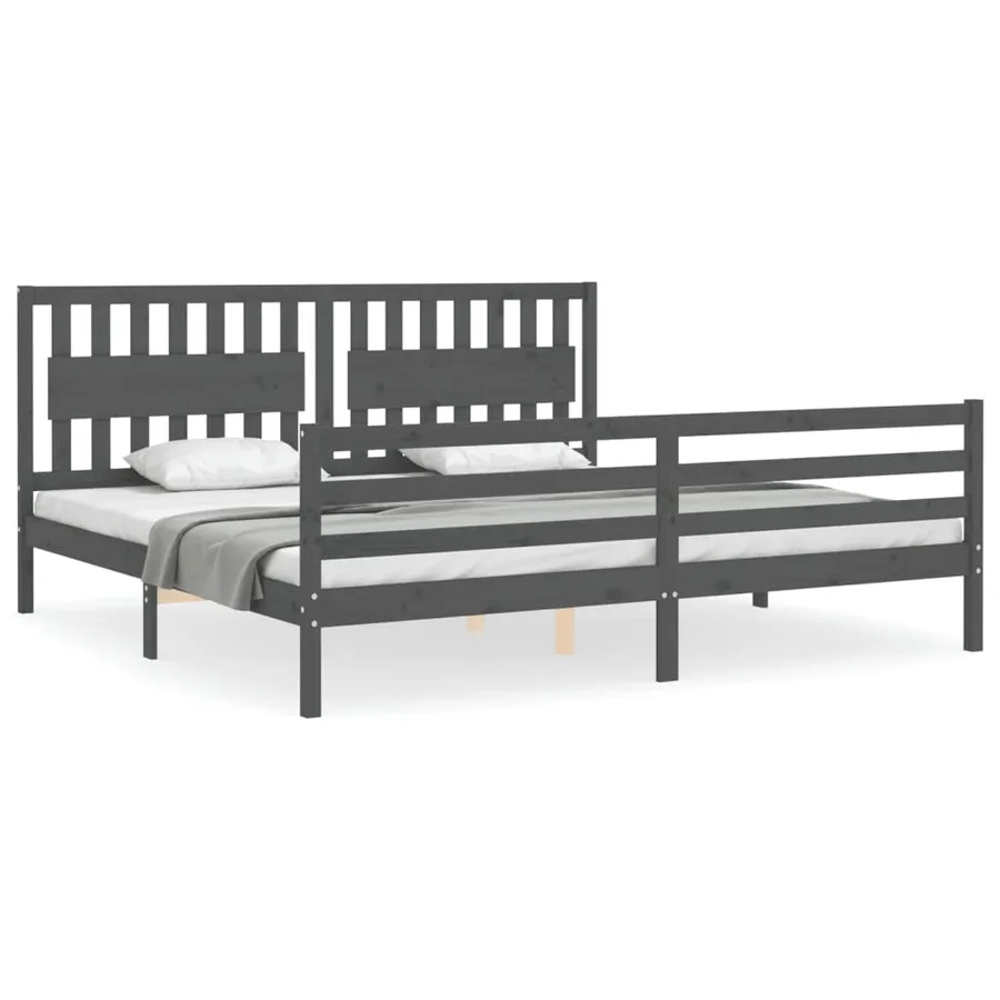 Cadre de lit sans matelas gris 200x200 cm bois massif - 2
