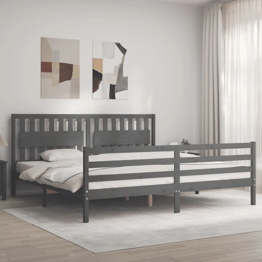 Cadre de lit sans matelas gris 200x200 cm bois massif - 3