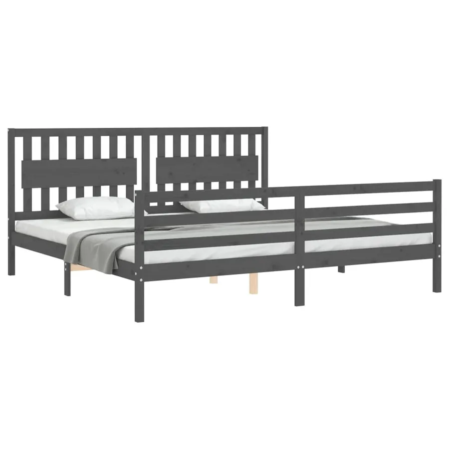 Cadre de lit sans matelas gris 200x200 cm bois massif - 4