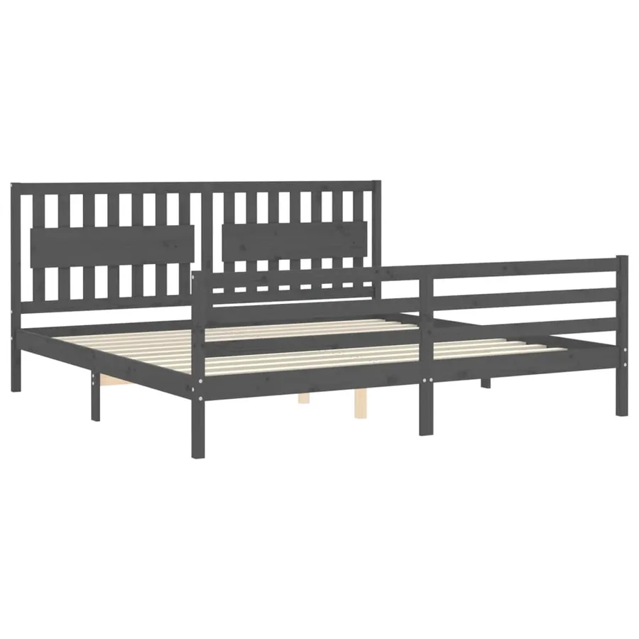 Cadre de lit sans matelas gris 200x200 cm bois massif - 5