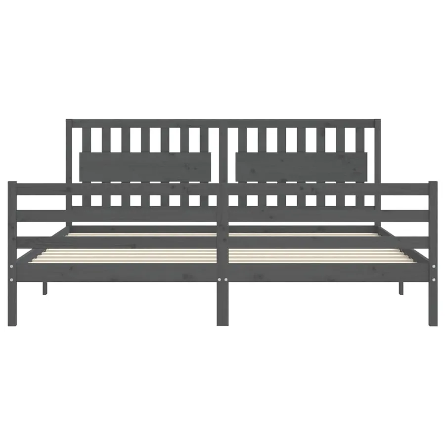 Cadre de lit sans matelas gris 200x200 cm bois massif - 6
