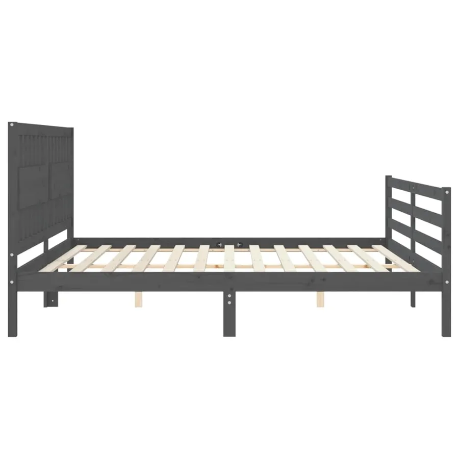 Cadre de lit sans matelas gris 200x200 cm bois massif - 7