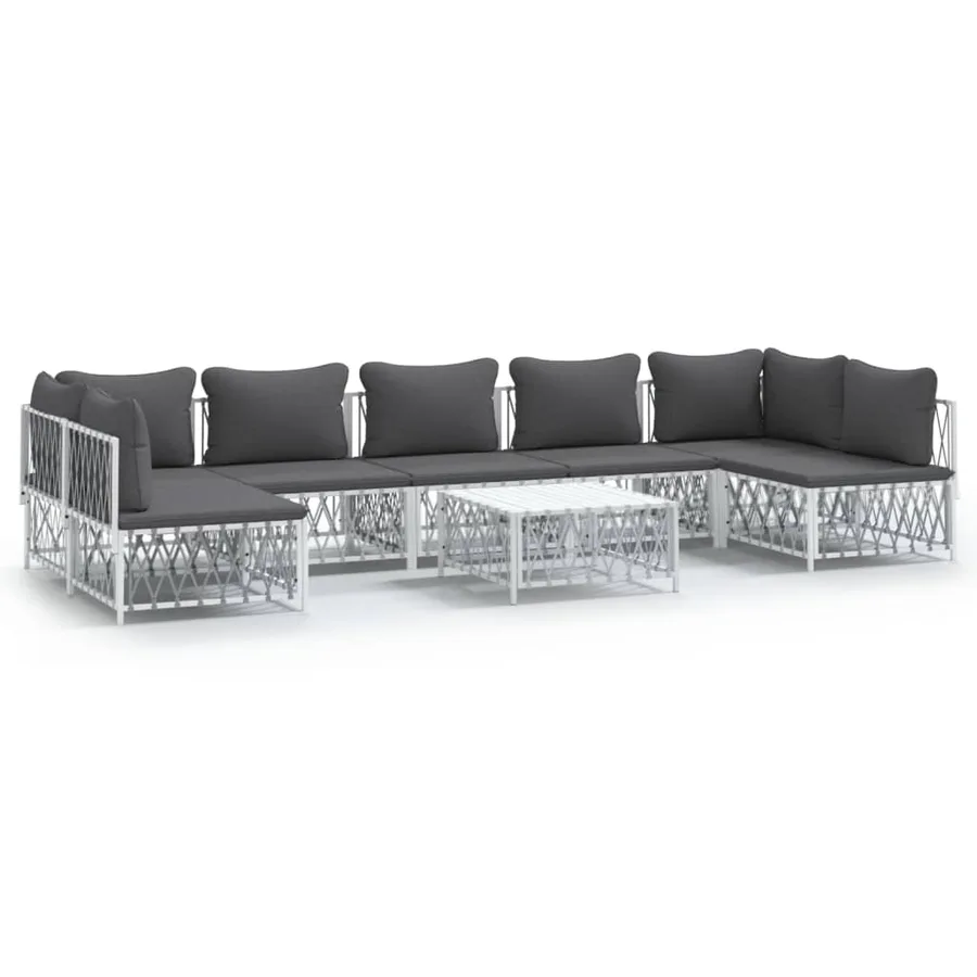 Salon de jardin 8 pcs avec coussins blanc acier - 2