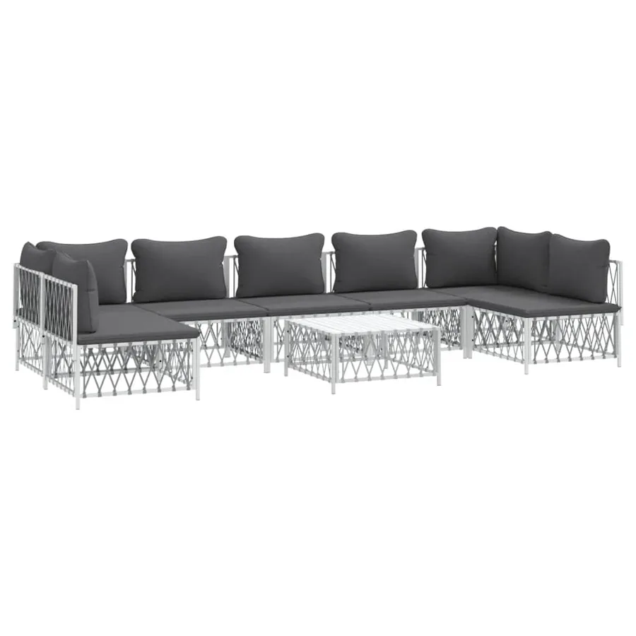 Salon de jardin 8 pcs avec coussins blanc acier - 3