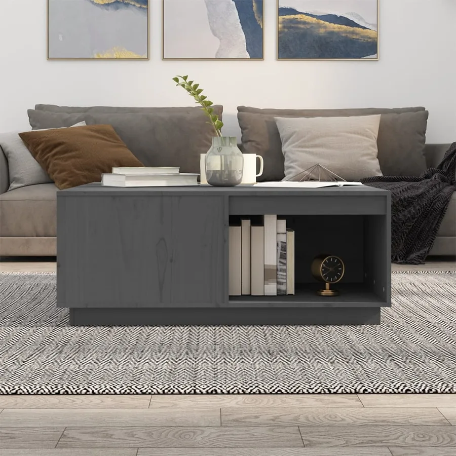 Table basse Gris 100x101x40,5 cm Bois massif de pin - 3