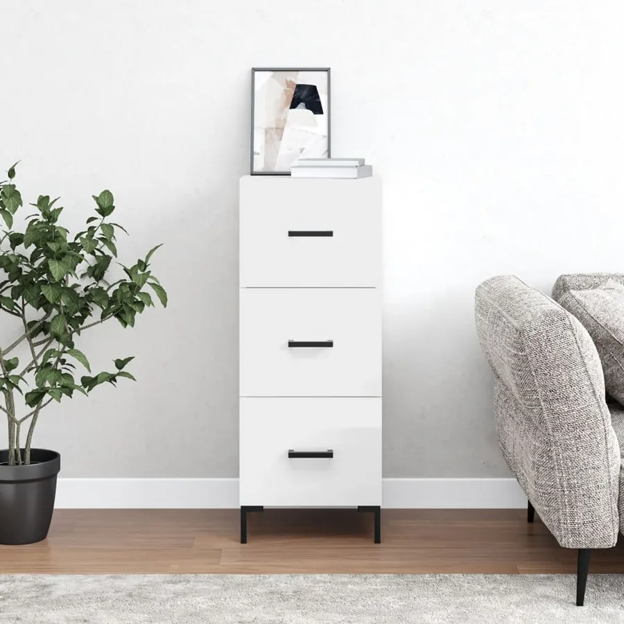 Buffet Blanc brillant 34,5x34x90 cm Bois d'ingénierie