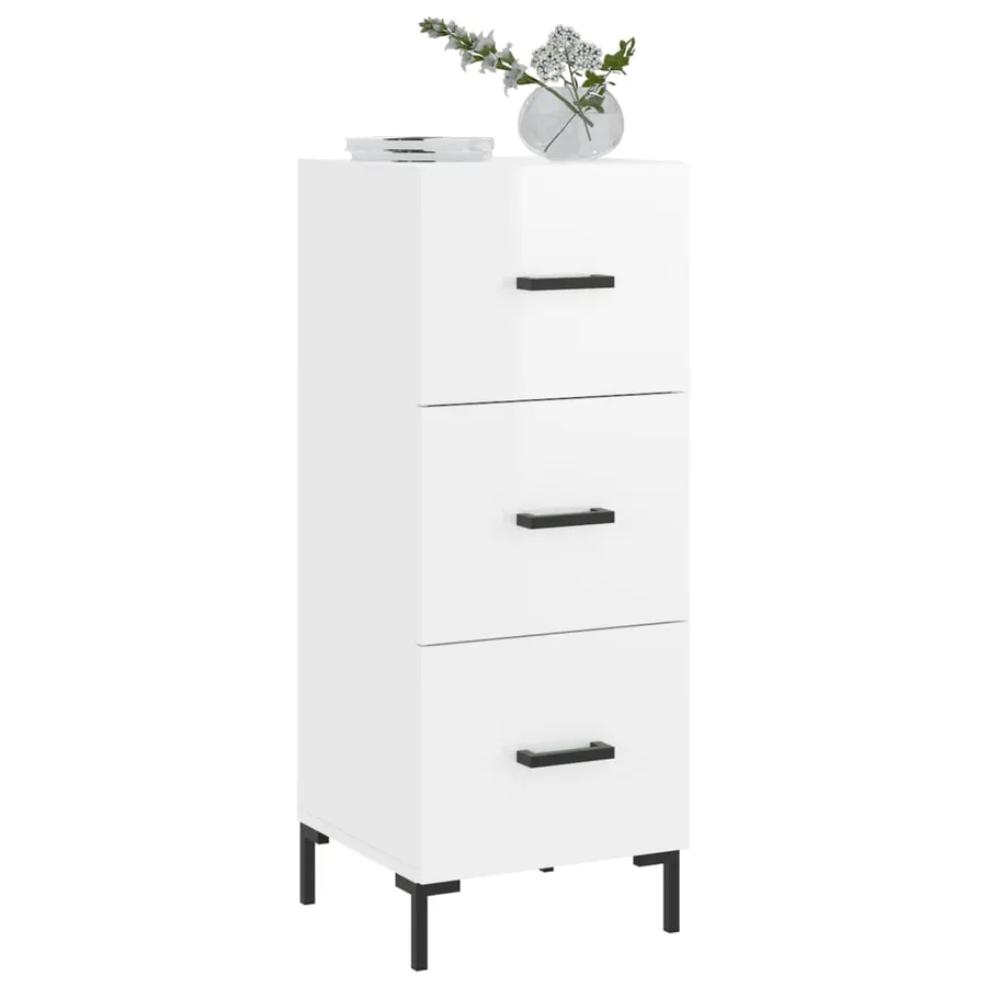 Buffet Blanc brillant 34,5x34x90 cm Bois d'ingénierie - 3