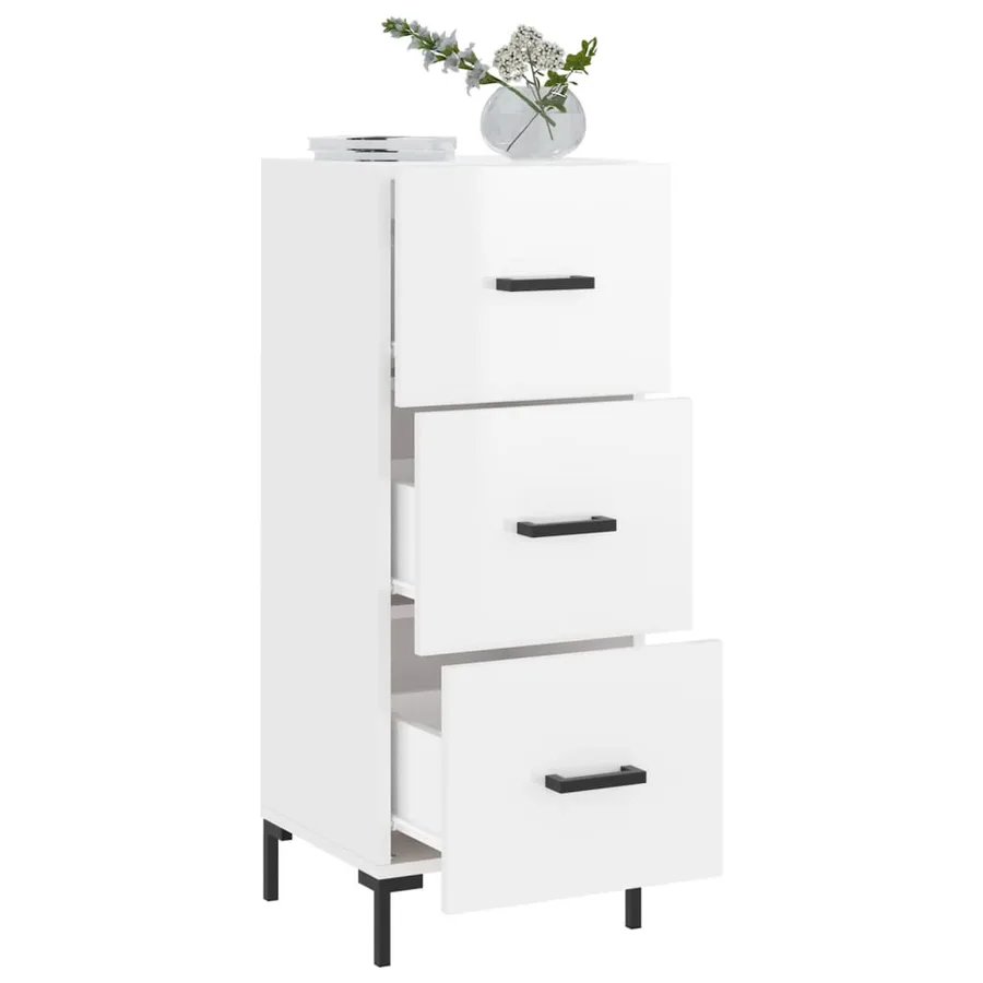 Buffet Blanc brillant 34,5x34x90 cm Bois d'ingénierie - 4
